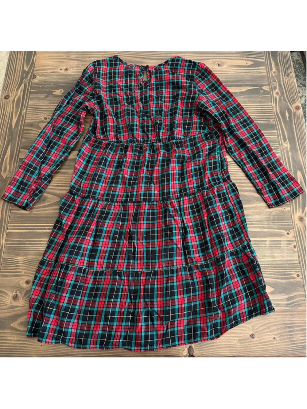 Girls Old Navy Plaid Tiered Dress XL 14 Plus Red Green Gold Holiday